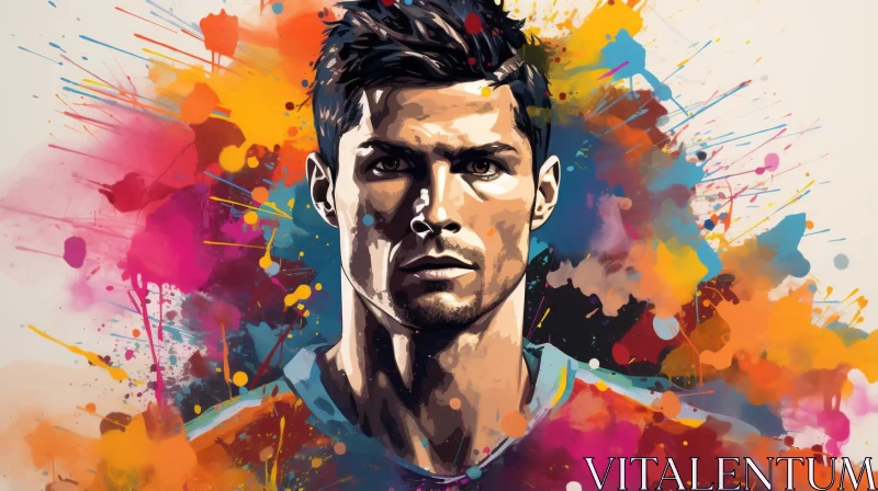 Colorful Pop Art Portrait of Soccer Player in Action AI Image