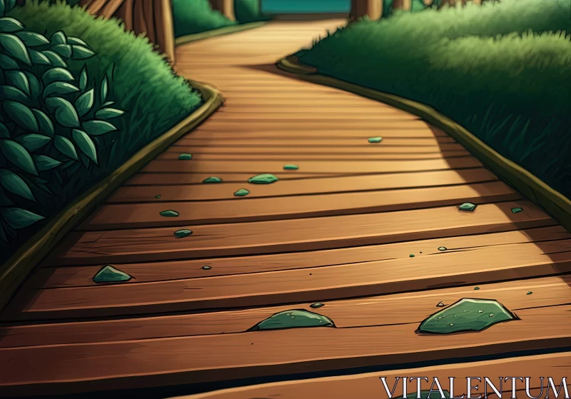 Enchanting Forest Path: A Cartoon-Style Illustration AI Image