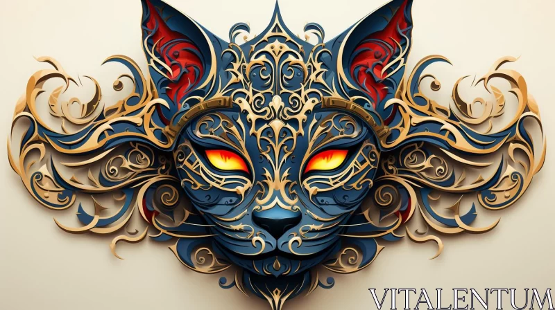 Intricate 3D Cat Illustration with Art Nouveau Style AI Image