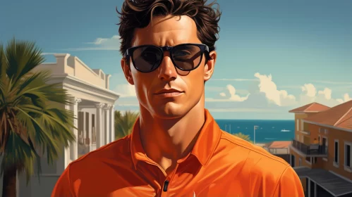 Man in Orange Shirt by the Ocean: A Modernistic Neoclassical Portraiture