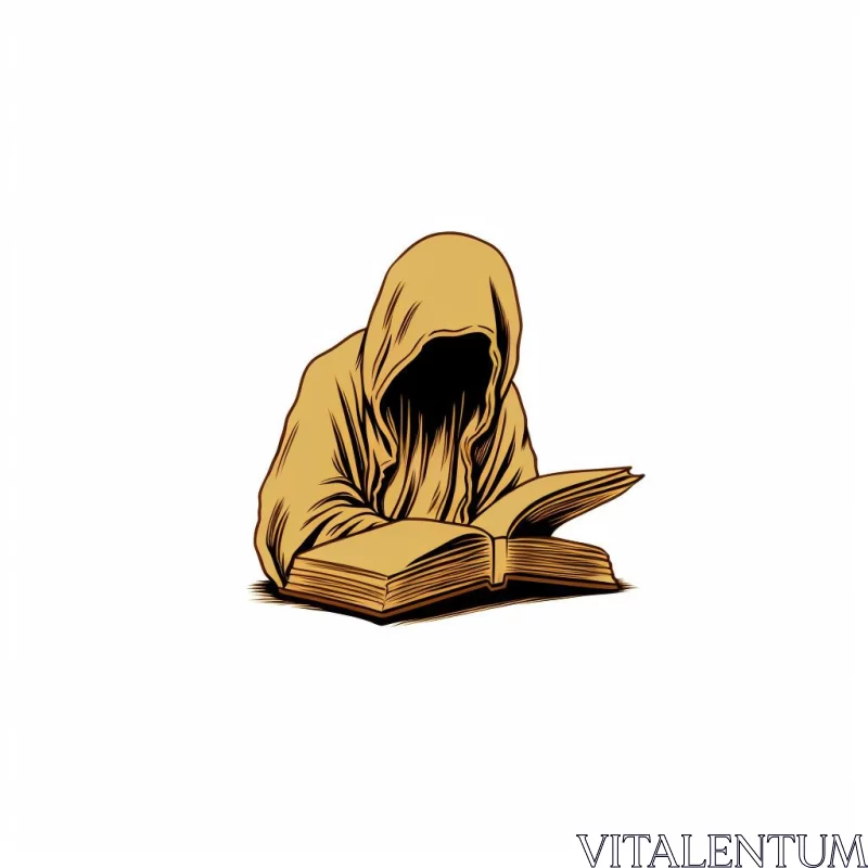 Mysterious Hooded Figure Reading - Comic Style Illustration AI Image