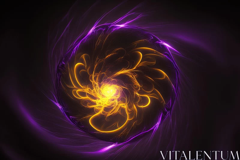 Abstract Yellow and Purple Fractal Explosion AI Image