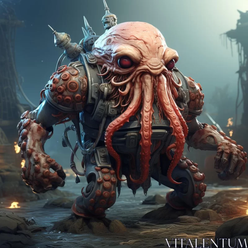 AI ART Armored Octopus Creature in Dungeon