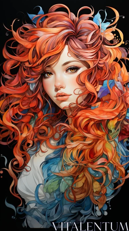 Fantasy Art: Detailed Illustration of Red-haired Woman AI Image