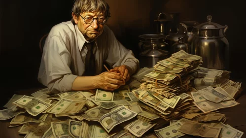 Figurative Realism: Man with Stack of Money