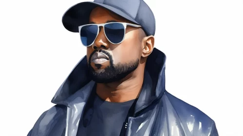 Kanye West Digital Airbrushed Portrait in Sunglasses AI Image