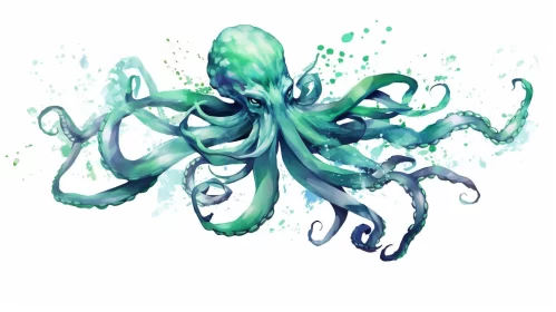 Lovecraftian Octopus: A Watercolor Art Inspired by Tattoo Designs AI Image