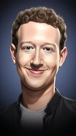 Mark Zuckerberg: A Colorful Digital Caricature Illustration AI Image