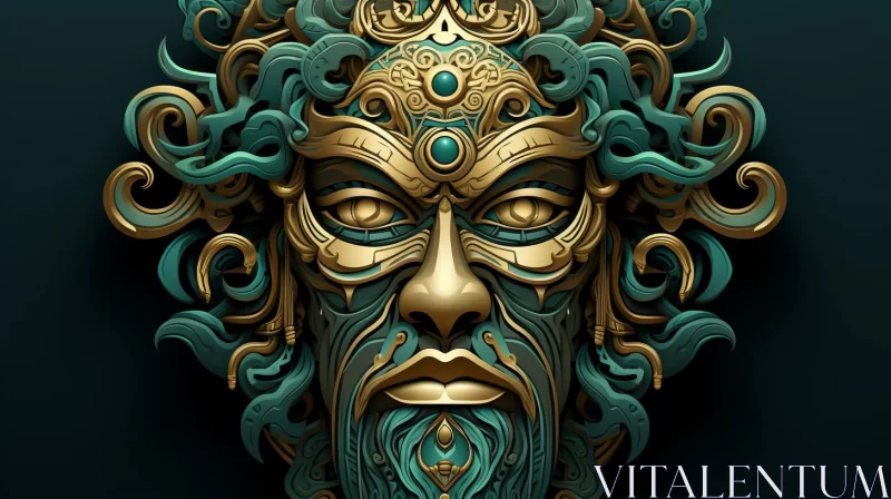 Ornate Greek Face 3D Illustration in Dark Teal and Gold AI Image