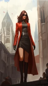 Woman in Red: A Fusion of Metropolis and Nature AI Image