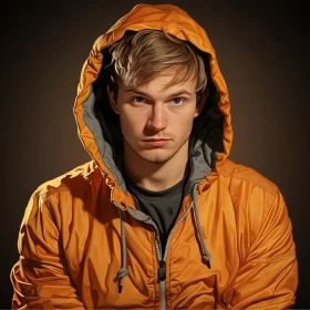 Young Man in Orange Jacket: A Photorealistic Portraiture AI Image