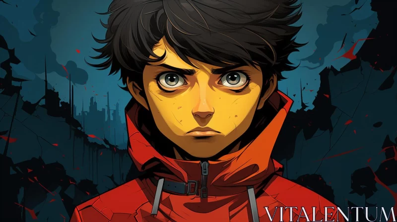Anime-Style Youthful Protagonist in City Portrait AI Image