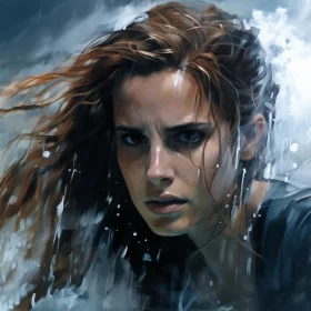 Intense Underwater Portrait in Weathercore Style AI Image