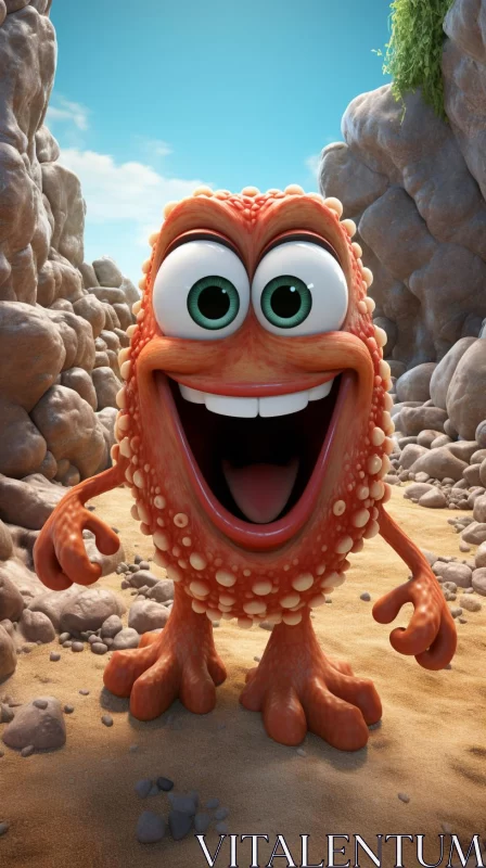 Playful Orange Monster on a Beach - A Charming Cartoon Rendering AI Image