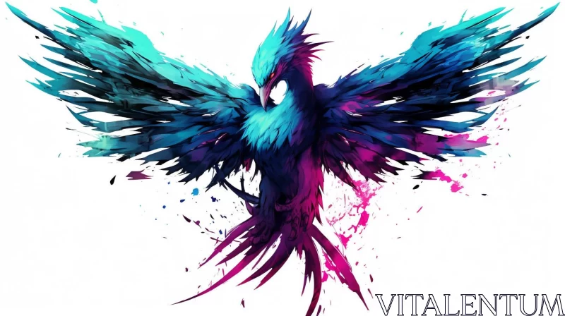 AI ART Expressive Phoenix Illustration in Turquoise and Magenta