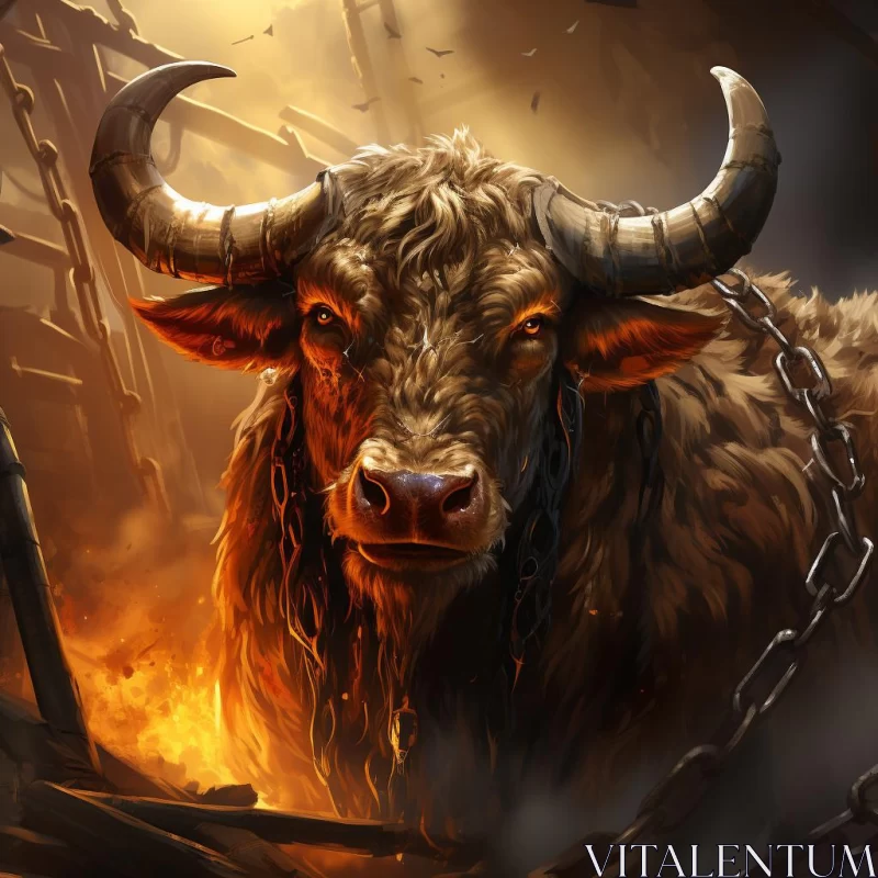 Flaming Bull: An Intersection of Industrialization and Wildlife AI Image