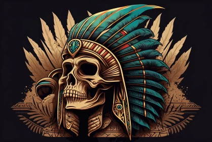 Indian Skull in Egyptian Art Style with Surrealistic Realism Elements