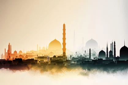 Islamic Era Skylines with Mosque Silhouettes AI Image