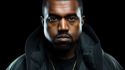 Kanye West - Captivating Studio Portrait in Black Coat AI Image