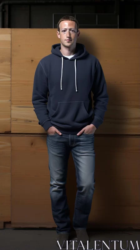 AI ART Man in Blue Hoodie - Intersection of Industrial Design and Japanese Simplicity