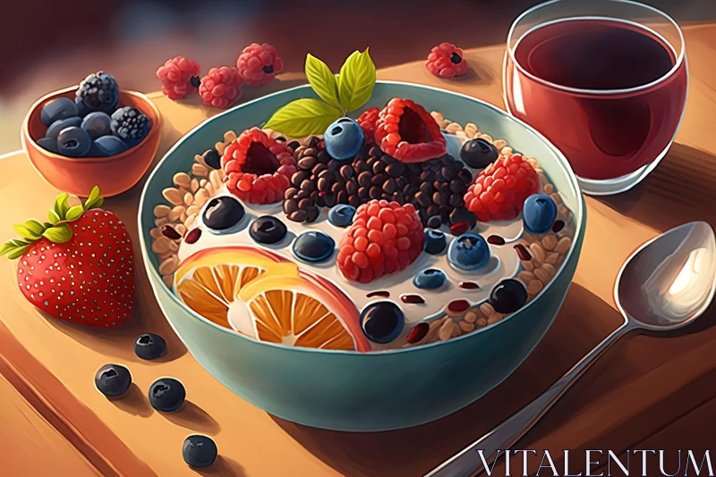 Rustic Illustration of a Bowl with Berries AI Image