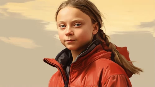 Acrylic Painting of Girl in Red Jacket AI Image