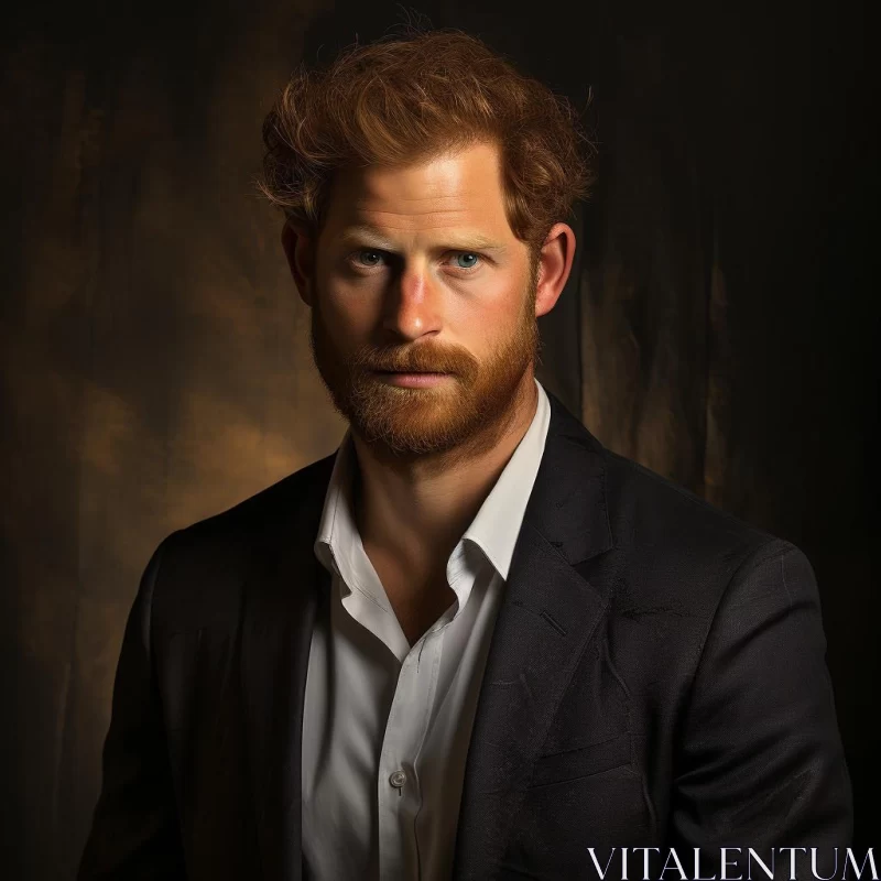 Official Portrait of Prince Harry - A Study in Black and Amber AI Image