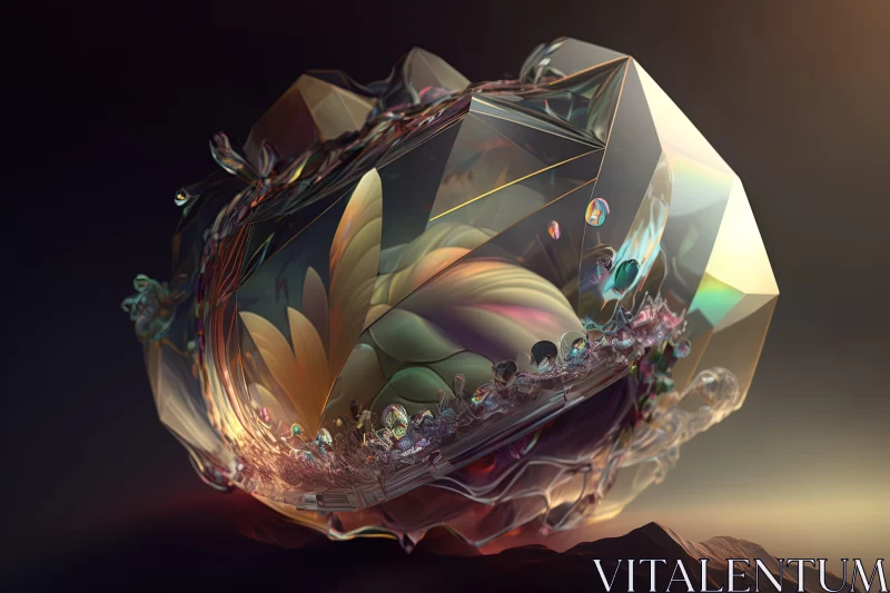 Abstract Futuristic Art: Crystals, Butterflies, and Flowers AI Image