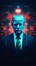 Cyberpunk Styled Digital Portrait of Donald Trump AI Image