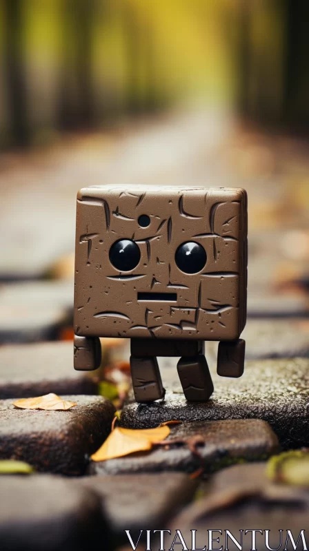 Emotive Toy Robot on Cobblestone - Cubist Portraiture AI Image