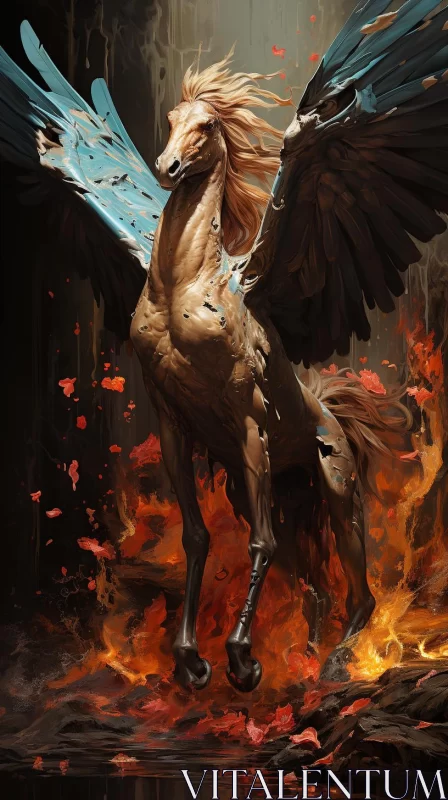 Fiery Winged Horse: A Fusion of Myth and Realism AI Image