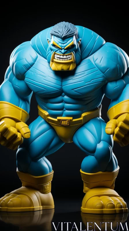 Photorealistic Comic Hulk Action Figure in Blue and Yellow AI Image