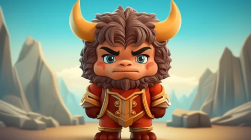 Cartoon Bull Figure in 2D Game Art Style with Manticore Influence AI Image