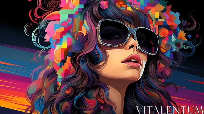 Colorful Abstract Portrait of Woman in Sunglasses AI Image