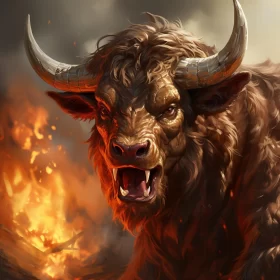 Fiery Bull Illustration: A Mythological Scene AI Image