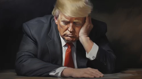 Pensive Portraiture: A Satirical Commentary in Oil AI Image