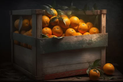 Photorealistic Fantasy: Oranges in Wooden Crate AI Image