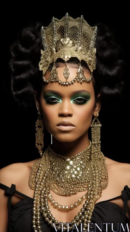 Rihanna Portrayed as a Queen in Golden Attire AI Image