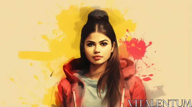 Fashionable Woman in Red Jacket: Indian Pop Culture Art AI Image