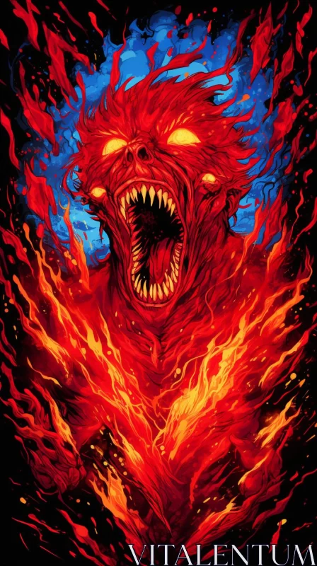 AI ART Fiery Red Demon Poster - Caninecore and Terrorwave Influence