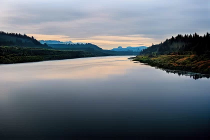 Serene Pastoral Scenes: Olympic River at Sunset
