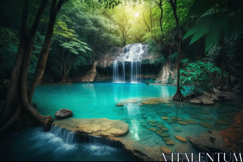 AI ART Serene Thai Art: Emerald Waterfall in Jungle