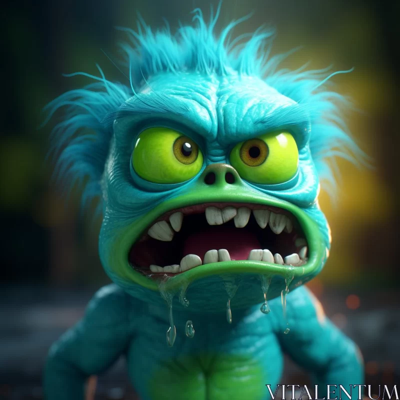 Animated Blue Monster with Green Eyes - Playful Caricature AI Image