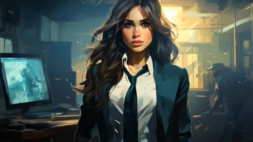 Business Woman in Digital Art - Strong Expression and Soft Lighting