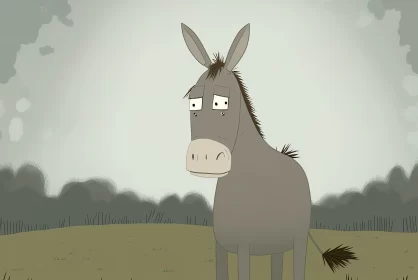 Cartoon Donkey in Field - 2D Animation Artwork AI Image