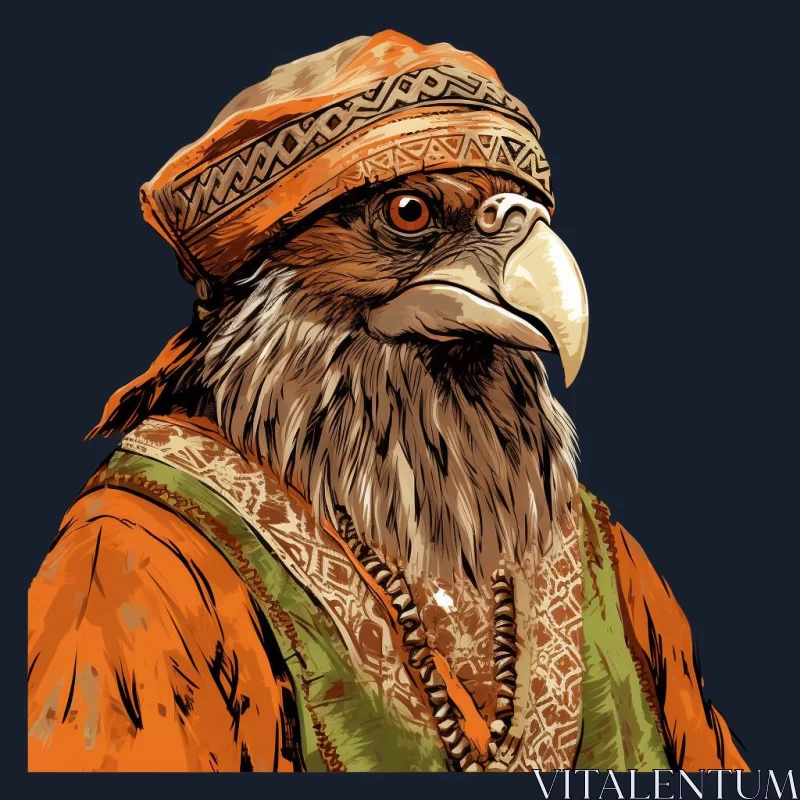 Eagle in Traditional Attire: A Portrait in Dark Orange and Light Indigo AI Image