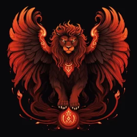 Fiery Winged Lion in Gothic Style Illustration AI Image
