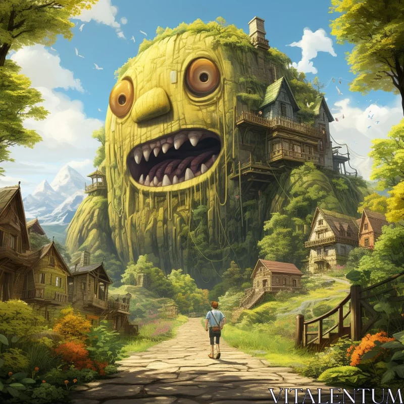 Giant Monster Amidst Trees - A Villagecore, Rusticcore Representation AI Image