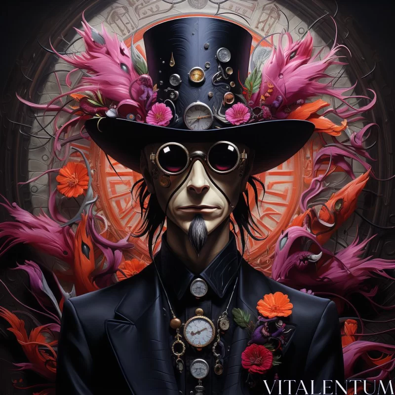 Sci-fi Baroque Man With Top Hat and Flowers AI Image