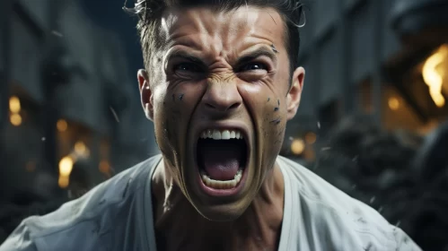 Angry Man Screaming in a Dark, Fantastical Setting AI Image